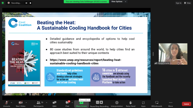 une capture d'écran du webinaire ICLEI Energy Exchanges et UrbanShift sur le refroidissement urbain