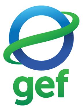 Le logo du Fonds pour l'environnement mondial (FEM). Un ruban vert entoure un cercle bleu, et le FEM apparaît en vert et en minuscules en dessous.