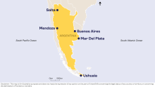 Carte du pays de l'Argentine